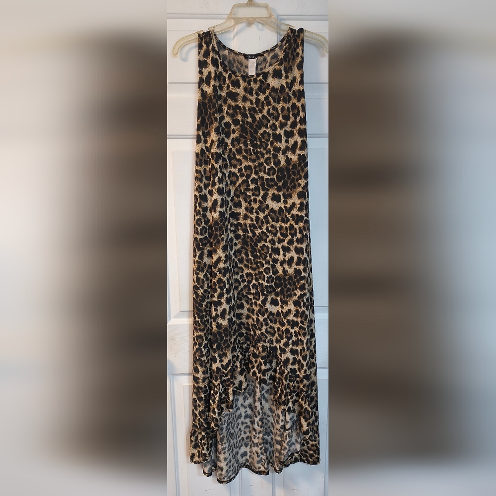 Women's High Low Maxi Dress Brown Black Leopard Print Long Sundress Large